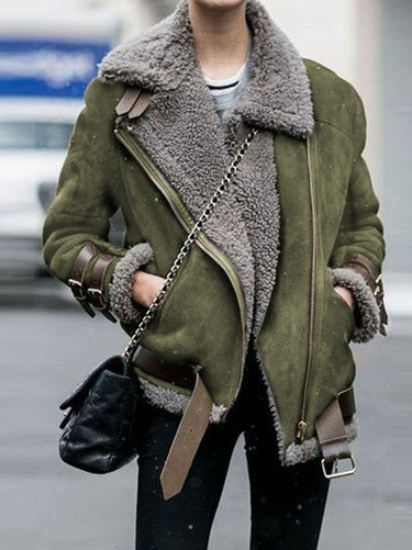 Women's Clothing popular motorcycle deerskin velvet lambswool coat women's lapel fur cotton coat 0055_autovado.com