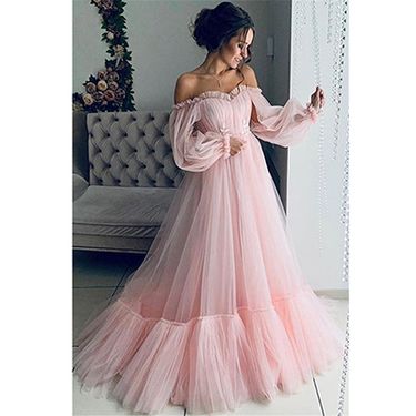 Women's 2023 off-the-shoulder mesh long sleeve wedding dress large hem dress Bridal Wear_autovado.com