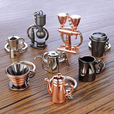 3D Metal Car Key Pendant, Coffee Utensil Keychain, Shop Anniversary Commemorative Gift_autovado.com