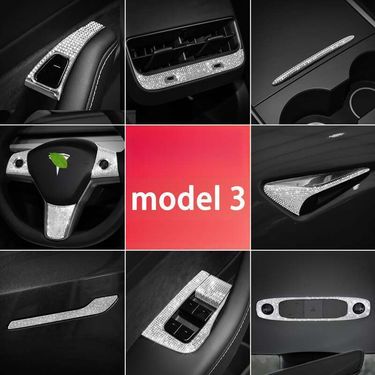 Suitable For Tesla Model Interior Modification, Steering Wheel, Door Handle, Car Logo Diamond Decoration Sticker_autovado.com