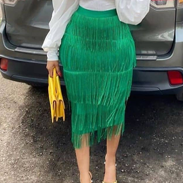 High-waisted spliced fringe skirt, slim hip-hugging skirt, party pencil skirt, plus size women's skirt, skirt_autovado.com