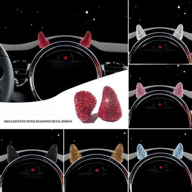 Internet Celebrity Interior Diamond Studded Small Horn Steering Wheel Instrument Panel Little Devil Ornament Creative_autovado.com