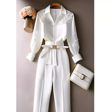 Women's Clothing Capable Temperament Women's Clothing High End Salty Light Mature Professional White Shirt Wide Leg Pants Two Piece Suit_autovado.com