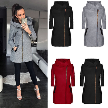 Women's Clothing fashion side zipper plus velvet coat hooded jacket sweatshirt women_autovado.com