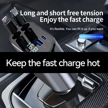 Car charger 120W super flash extendable cable four in one car cigarette lighter PD fast charging universal_autovado.com