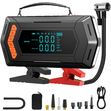 Car Emergency Power Supply With Blower, Compressor, 9000 A Battery Booster, 150 PSI Multifunctional Electric Air Pump_autovado.com