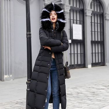 Women's Clothing New Cotton-Padded Jacket Plus Long Over Knee Color Fur Collar Large Size Warm Jacket Padded Jacket Slim Cotton-Padded Jacket_autovado.com
