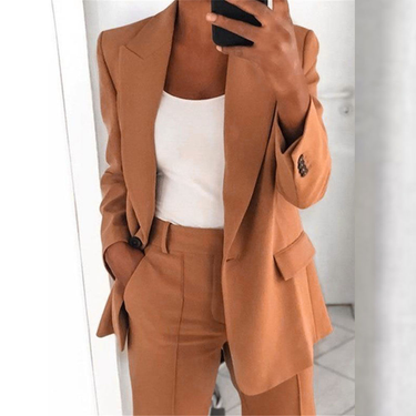 Women's Fashion Lapel Cardigan Temperament Suit Jacket Pants Suit_autovado.com