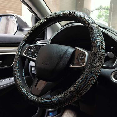 JDM Steering Wheel Woven Brocade Embroidery Black Four Season Universal China-Chic Anti-skid Handlebar Cover_autovado.com