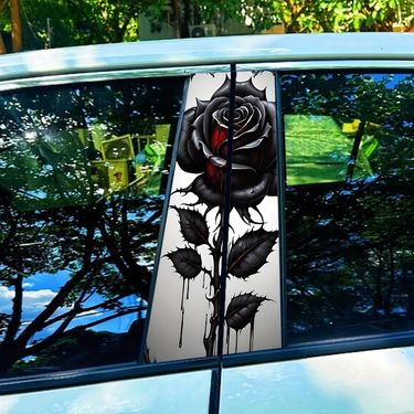 Center Column Personalized Creative B-Pillar Protective Film Black Rose Flower Anime Decoration Car Sticker_autovado.com