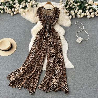 Women's temperament square collar sleeveless jumpsuit summer new style waist slimming loose wide leg pants_autovado.com