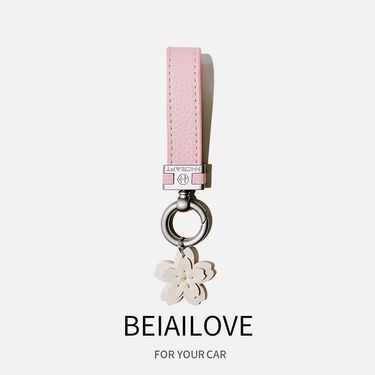 Sakura Car Keychain Women's Fashion Personality High End Genuine Leather Keychain Car Key Pendant Car Bag Ornaments_autovado.com