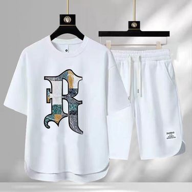 Men's Clothing Summer fashion brand new casual short sleeved sports five point pants two piece suit men's large size loose T shirt top_autovado.com