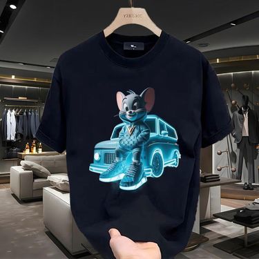 Men's clothing Summer pure cotton style handsome heavy short-sleeved T-shirt for young men and women ins brand loose printed round neck top_autovado.com