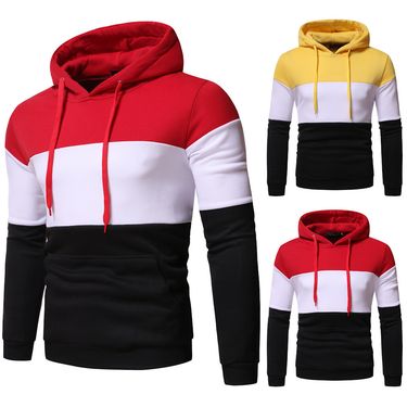 Men's Clothing autumn and winter men's clothing 3 color splicing pullover hooded casual men's sweater jacket_autovado.com
