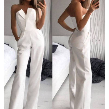 Women's spring and summer solid color splicing slim fit one-piece sleeveless long-sleeved one-shoulder jumpsuit_autovado.com