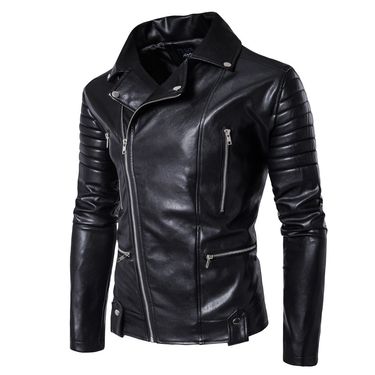 Men's Clothing New Men's Motorcycle Leather Jacket Multi zipper Men's Leather Jacket 1800 B003_autovado.com