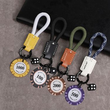 Chips Dice Cowhide Good Luck Car Keychain Original Bag Couple Pendant Personality High End Men And Women Pendant_autovado.com