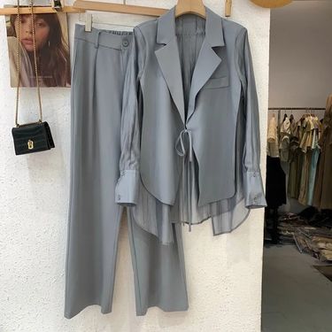 Women's Clothing High grade sun proof suit in summer chiffon splicing two piece jacket, high waist wide leg trousers, two piece suit_autovado.com