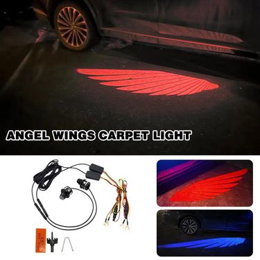 Car Rearview Mirror Universal Style Angel Wing Welcome Projection Radium Spotlight Carpet Light_autovado.com