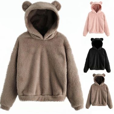Women's Clothing autumn and winter new fluffy rabbit ears hooded warm sweater sweater_autovado.com