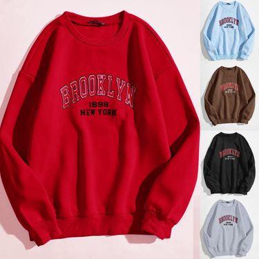Women's Clothing 2024 autumn new round neck long sleeve letter women's casual outer wear plus velvet large size sweater tops women _autovado.com