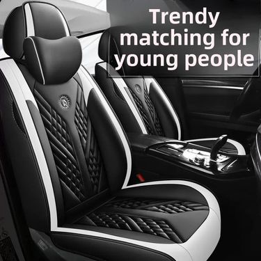 Fashion Sports Car Cushion Four Seasons Universal Full Surrounding High-end Leather Seat Cover Black and White Cushion Light Luxury Seat Cover_autovado.com