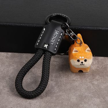 Woodcarving Shiba Inu Creative Cute Keychain Keychain Car Safety Braided Keychain Gift For Boyfriend And Girlfriend_autovado.com