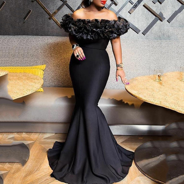 Women's Ruffle One Shoulder Slim Small Trailing Dresses_autovado.com