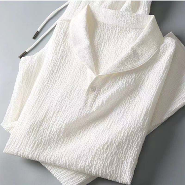 Men's Clothing White Casual Sports Suit For Men In Summer With Lapel, Fashionable, Light Luxury, Pleated Two-piece Suit, Thin And Handsome, Trendy_autovado.com