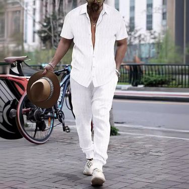 2024 Summer Men's Shirt Casual Loose Short sleeved Long Pants Beach Set_autovado.com