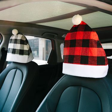 Christmas decoration supplies red and black plaid car chair cover thickened car chair back cover head pillowcase cushion cover_autovado.com