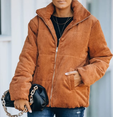 Women's Clothing long casual light and large version corduroy cotton jacket_autovado.com