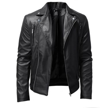 Men's PU Leather Jacket Men's Stand Collar Punk Motorcycle Leather Jacket_autovado.com
