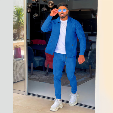 Autumn Zipper Pocket Flip Collar Trendy Jackets and Pants Men's Sports Set_autovado.com