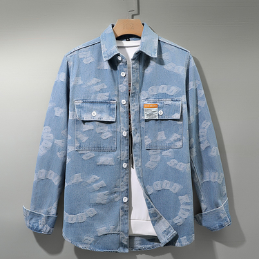 2024New retro color woven jacquard shirt jacket, men's loose casual personalized style long sleeved denim shirt_autovado.com