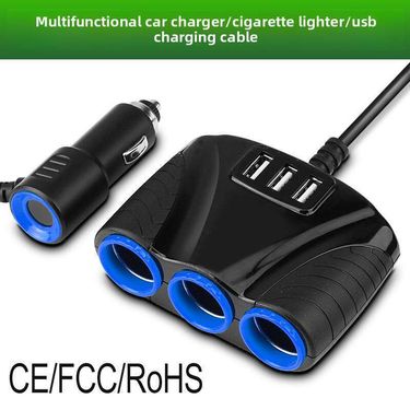 Car Three USB Charger One To Two 120W Car Cigarette Lighter_autovado.com