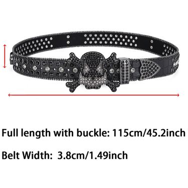 HOT Women's Jeans Skull Head Buckle Rhinestone Y2K Shiny Rivet Design Pu Artificial Diamond Punk Rock Men's Belt_autovado.com