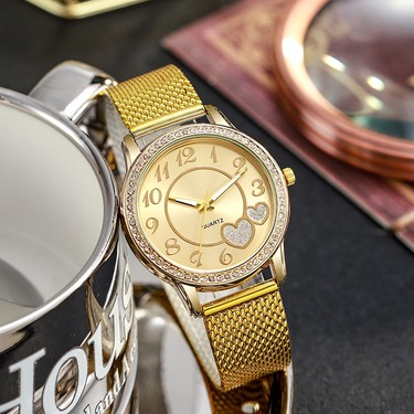 peach heart mesh quartz watch student rose gold Love Diamond women's watch_autovado.com