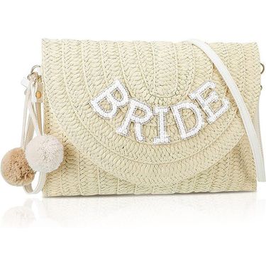 English letters BRIDE MRS WIFEY straw shoulder bag bachelorette party_autovado.com