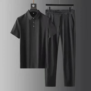2 Pcs/Set Mens Sets Short Sleeve Seamless Casual Straight Loose Summer Wide Leg Top Trousers Set Men Track Suit_autovado.com