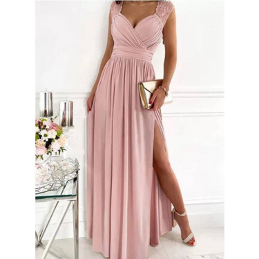Women's Christmas Sleeveless Lace Halter Dress With A Slit_autovado.com