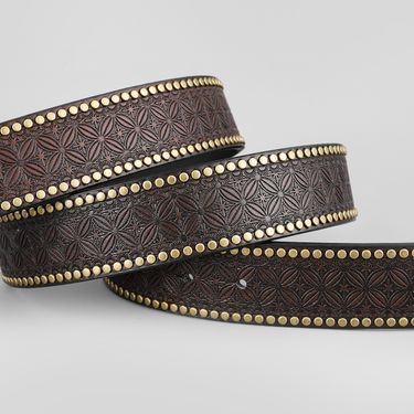 HOT Western cowboy Bull head harness trend Retro youth punk emboweled men's riveted leather belt_autovado.com
