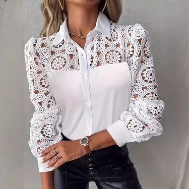 Women's Clothing new hollow V-neck design niche chic ladies shirt_autovado.com