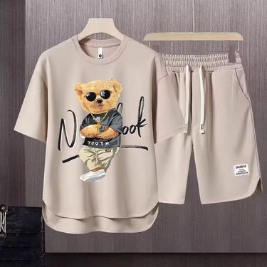 Men's Clothing 2024 Waffle Casual Summer Suit Men's Loose Teen Short sleeved T shirt Shorts Handsome Two piece Suit_autovado.com