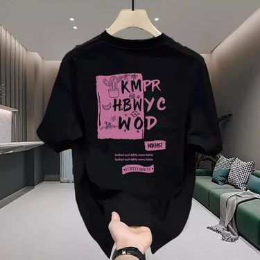 Men's clothing style handsome heavyweight cotton short-sleeved T-shirt - potted letters young men and women street loose round neck comfortable_autovado.com