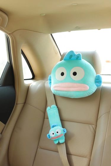Cartoon cute mermaid handton ugly fish plush car headrest neck pillow car inner safety belt set one piece hair_autovado.com