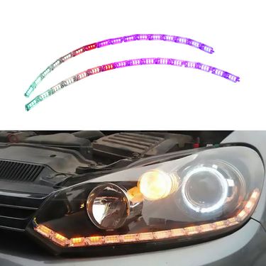 LED Daytime Running RGB Crystal Bluetooth Control Built-in Turn Signal Lights Car Light Modification_autovado.com