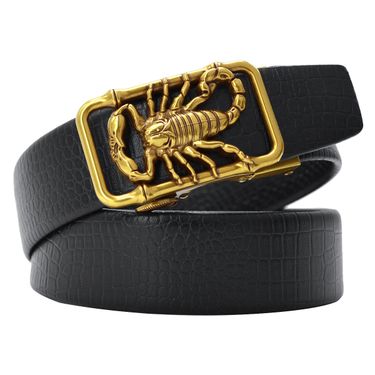HOT Metal Scorpion Shape 3D Belts Men Leather Brand Automatic Buckle Punk Male Quality Designer Belt Animal_autovado.com