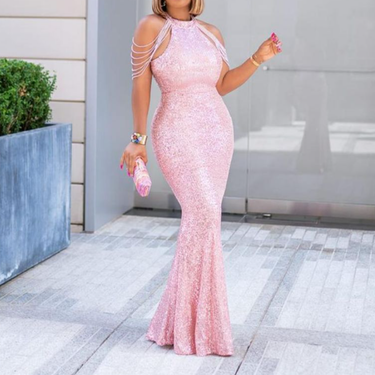 Glamorous Sequin Evening Gown with Elegant Shoulder Chains_autovado.com